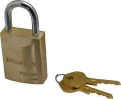 Master Lock - 1-1/16" Shackle Clearance, Keyed Different Pro Series Padlock - 25/32" Shackle Width, 1/4" Shackle Diam, Brass - Apex Tool & Supply