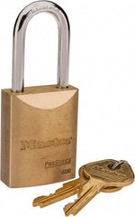 Master Lock - 1-9/16" Shackle Clearance, Keyed Different Pro Series Padlock - 25/32" Shackle Width, 1/4" Shackle Diam, Brass - Apex Tool & Supply