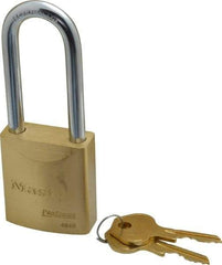 Master Lock - 2-7/16" Shackle Clearance, Keyed Different Pro Series Padlock - 29/32" Shackle Width, 5/16" Shackle Diam, Brass - Apex Tool & Supply
