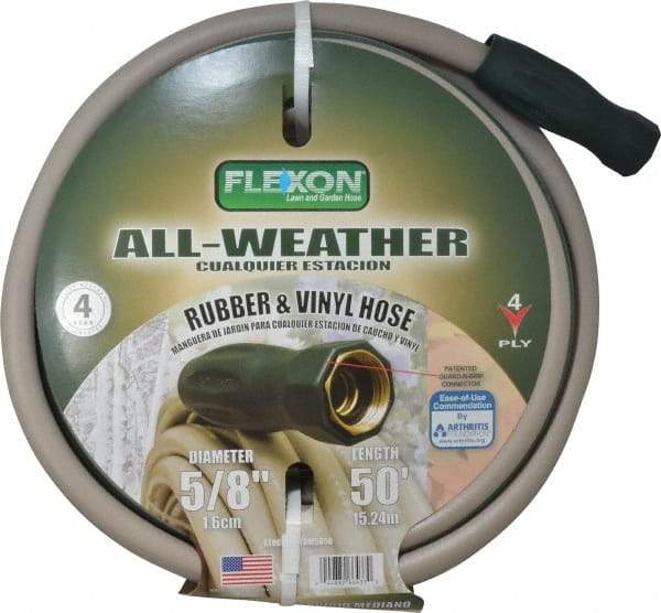 Made in USA - 50' Long All Weather Hose - 5/8" Diam, 3/4" GHT, Rubber/Vinyl, 300 psi, All Season, Green - Apex Tool & Supply