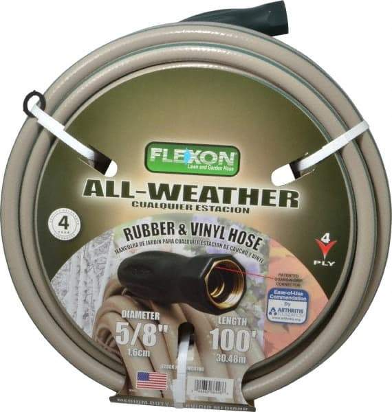 Made in USA - 100' Long All Weather Hose - 5/8" Diam, 3/4" GHT, Rubber/Vinyl, 300 psi, All Season, Green - Apex Tool & Supply