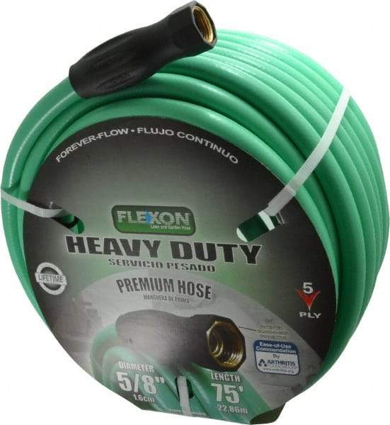 Made in USA - 75' Long Forever Hose - 5/8" Diam, 3/4" GHT, Rubber/Vinyl, 340 psi, All Season, Green - Apex Tool & Supply
