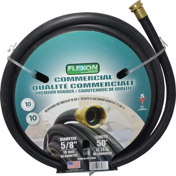 Value Collection - 50' Long Hot Water Hose - 5/8" Diam, 3/4" GHT, Rubber, 425 psi, Hot Water Compatible, Black - Apex Tool & Supply