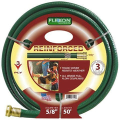 Made in USA - 50' Long Reinforced Rubber Hose - 5/8" Diam, 3/4" GHT, Vinyl, 212 psi, All Season, Green - Apex Tool & Supply