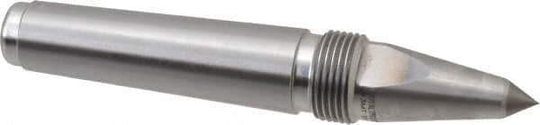 Royal Products - 0.938" Head Diam, Carbide-Tipped Steel Long Point Solid Dead Center - 3MT Morse Taper, 0.38" Point Diam, 5.94" OAL - Apex Tool & Supply