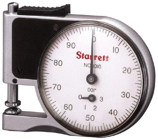 Starrett - 0 to 3/8 Inch Measurement, 0.001 Inch Graduation, 1/2 Inch Throat Depth, Dial Thickness Gage - 1-5/8 Inch Dial Diameter - Apex Tool & Supply
