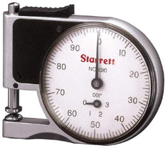 Starrett - 0 to 3/8 Inch Measurement, 0.001 Inch Graduation, 1/2 Inch Throat Depth, Dial Thickness Gage - 1-5/8 Inch Dial Diameter - Apex Tool & Supply