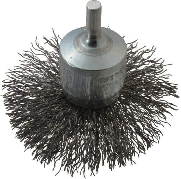 Osborn - 3" Brush Diam, Crimped, End Brush - 1/4" Diam Shank, 15,000 Max RPM - Apex Tool & Supply