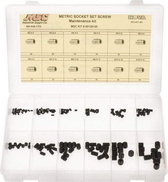 Value Collection - 140 Piece, M3 to M10, Alloy Steel Set Screw Assortment - Socket Cap Head, Hex Socket Drive, 5 to 12mm Long - Apex Tool & Supply