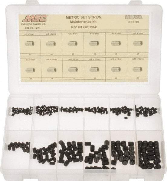 Value Collection - 280 Piece, M3 to M10, Alloy Steel Set Screw Assortment - Socket Cap Head, Hex Socket Drive, 5 to 12mm Long - Apex Tool & Supply