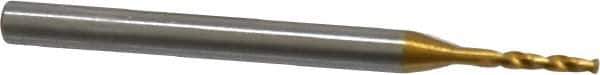 OSG - 1.30048mm 140° Spiral Flute Vanadium High Speed Steel Screw Machine Drill Bit - TiN Finish, Right Hand Cut, 8mm Flute Length, 40mm OAL, Faceted Point, Straight Shank - Apex Tool & Supply