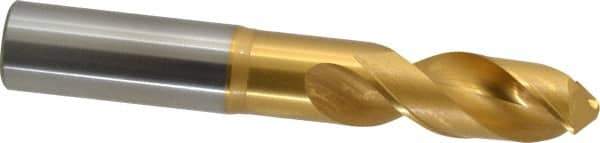 OSG - 18.9992mm 120° Spiral Flute Vanadium High Speed Steel Screw Machine Drill Bit - TiN Finish, Right Hand Cut, 64mm Flute Length, 130mm OAL, Faceted Point, Straight Shank - Apex Tool & Supply
