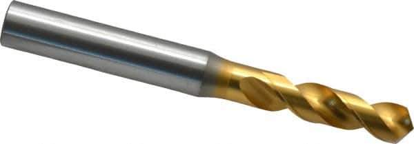 OSG - 8.24992mm 120° Spiral Flute Vanadium High Speed Steel Screw Machine Drill Bit - TiN Finish, Right Hand Cut, 37mm Flute Length, 87mm OAL, Faceted Point, Straight Shank - Apex Tool & Supply