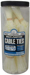 Thomas & Betts - 4 to 11 Inch Range, White Cable Ties - 3 Inch Bundle Diameter, 18, 40 and 50 Lb. Strength, Nylon - Apex Tool & Supply