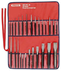 Proto - 26 Piece Punch & Chisel Set - 1/4 to 7/8" Chisel, 3/8 to 1/4" Punch, Round Shank - Apex Tool & Supply