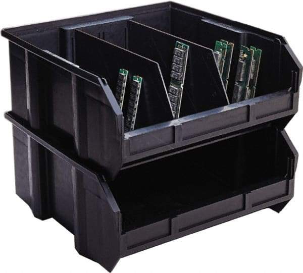 Quantum Storage - 50 Lb. Load Capacity, 10-3/4" Deep, Black Polypropylene Hopper Stacking Bin - 7" High x 8-1/4" Wide x 10-3/4" Long - Apex Tool & Supply