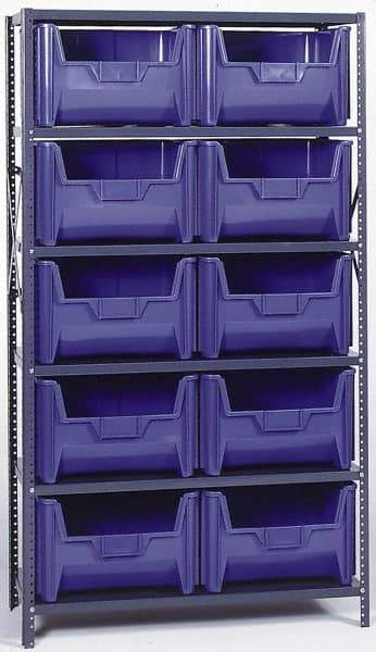 Quantum Storage - 18" Deep x 42" Wide x 75" High, Steel Open Hopper Storage Unit - 5/6 Shelves, 10 Blue Plastic Bins, 19-7/8" Bin Width x 12-7/16" Bin Height x 15-1/4" Bin Depth - Apex Tool & Supply