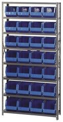 Quantum Storage - 12" Deep x 36" Wide x 75" High, Steel Open Hopper Storage Unit - 7/8 Shelves, 28 Yellow Plastic Bins, 8-1/4" Bin Width x 7" Bin Height x 11" Bin Depth - Apex Tool & Supply