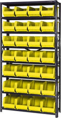 Quantum Storage - 12" Deep x 36" Wide x 75" High, Steel Open Hopper Storage Unit - 7/8 Shelves, 28 Yellow Plastic Bins, 8-1/4" Bin Width x 7" Bin Height x 14-3/4" Bin Depth - Apex Tool & Supply