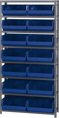 Quantum Storage - 12" Deep x 36" Wide x 75" High, Steel Open Hopper Storage Unit - 7/8 Shelves, 14 Blue Plastic Bins, 16-1/2" Bin Width x 7" Bin Height x 14-3/4" Bin Depth - Apex Tool & Supply