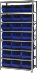 Quantum Storage - 18" Deep x 36" Wide x 75" High, Steel Open Hopper Storage Unit - 7/8 Shelves, 21 Blue Plastic Bins, 11" Bin Width x 8" Bin Height x 16" Bin Depth - Apex Tool & Supply