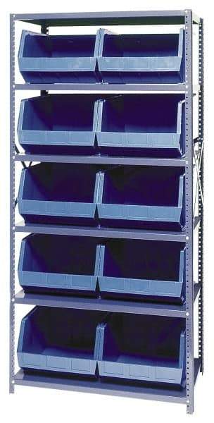 Quantum Storage - 18" Deep x 36" Wide x 75" High, Steel Open Hopper Storage Unit - 5/6 Shelves, 10 Blue Plastic Bins, 16-1/2" Bin Width x 11" Bin Height x 18" Bin Depth - Apex Tool & Supply