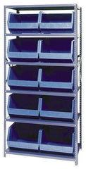 Quantum Storage - 18" Deep x 36" Wide x 75" High, Steel Open Hopper Storage Unit - 5/6 Shelves, 10 Blue Plastic Bins, 16-1/2" Bin Width x 11" Bin Height x 18" Bin Depth - Apex Tool & Supply