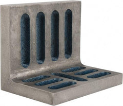 Interstate - 4-1/2" Wide x 3" Deep x 3-1/2" High Cast Iron Partially Machined Angle Plate - Slotted Plate, Through-Slots on Surface, Open End, Single Plate - Apex Tool & Supply