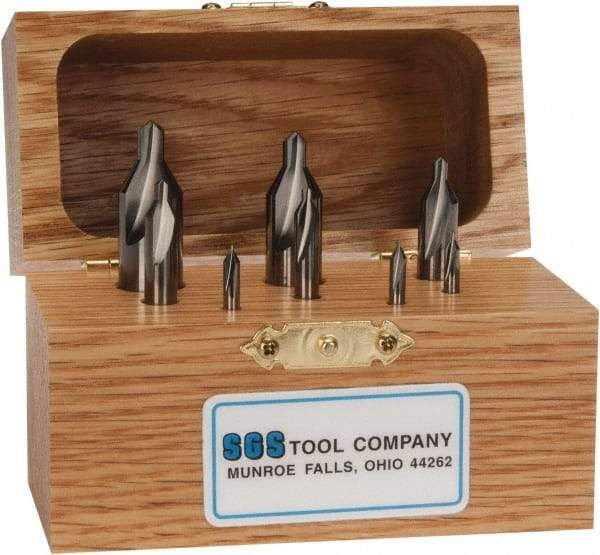 SGS - 8 Piece, #00 to 6, 1/8 to 1/2" Body Diam, 1/32 to 7/32" Point Diam, Plain Edge, Solid Carbide Combo Drill & Countersink Set - 60° Incl Angle, 1-1/2 to 3" OAL, Double End, 301 Series Compatibility - Apex Tool & Supply
