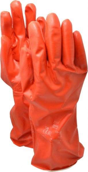 Ansell - Size XL (10), 14" Long, 37.5 mil Thick, Supported, Polyvinyl Alcohol (PVA) Chemical Resistant Gloves - Smooth Finish, Cotton Interlock Knit Lined, Gauntlet Cuff, ANSI Abrasion Level 4, ANSI Cut Level 1, Red - Apex Tool & Supply
