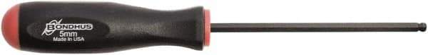 Bondhus - 5mm Hex Ball End Driver - 4.3" Blade Length, Rubber Grip Handle, 219mm OAL - Apex Tool & Supply