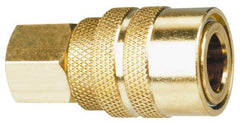 Made in USA - 1/4 Female Push to Connect Pneumatic Hose Coupler - Brass, 3/8" Body Diam, 3/8" Hose ID - Apex Tool & Supply