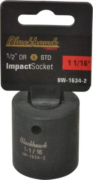 Blackhawk by Proto - 1/2" Drive 1-1/16" Standard Impact Socket - 6 Points, 1-3/4" OAL - Apex Tool & Supply