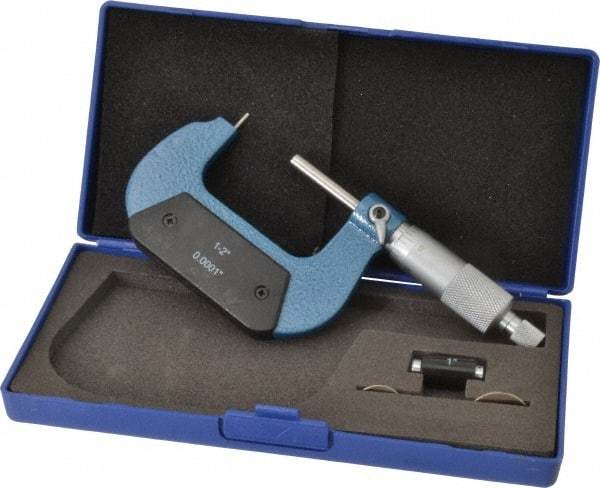 Value Collection - 1 to 2 Inch Measurement Range, 0.0001 Inch Graduation, Barrel Anvil, Ratchet Stop Thimble, Mechanical Tube Micrometer - Accurate Up to 0.001 Inch, Accurate Up to 0.001 Inch, Enamel Finish, Carbide - Apex Tool & Supply
