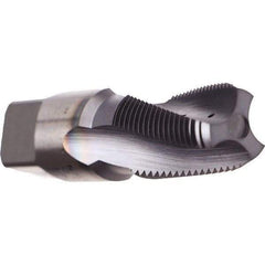 Emuge - 1/8-27 NPT, 15° Helix, 3 Flutes, TiN Finish, Cobalt, Spiral Flute Pipe Tap - Right Hand Flute, 3/4" Thread Length, 0.328" Square Size, Series KEG - Apex Tool & Supply