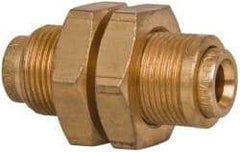 Norgren - 1/4" Outside Diam, Brass Push-to-Connect Tube Bulkhead Union - 150 Max psi, Tube to Tube Connection, Buna O-Ring - Apex Tool & Supply