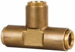 Norgren - 3/8" Outside Diam, Brass Push-to-Connect Tube Union Tee - 150 Max psi, Tube to Tube Connection, Buna O-Ring - Apex Tool & Supply