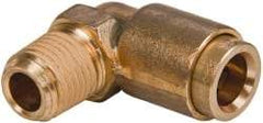 Norgren - 3/8" Outside Diam, 1/4 NPT, Brass Push-to-Connect Tube Male Elbow - 150 Max psi, Tube to Male NPT Connection, Buna O-Ring - Apex Tool & Supply
