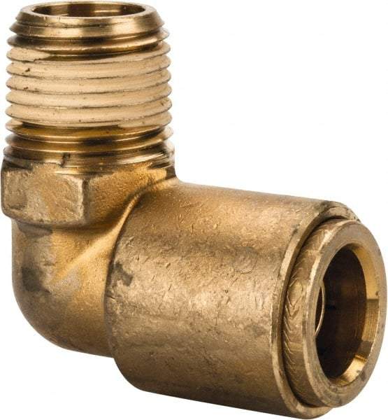 Norgren - 5/8" Outside Diam, 1/2 NPT, Brass Push-to-Connect Tube Male Elbow - 150 Max psi, Tube to Male NPT Connection, Buna O-Ring - Apex Tool & Supply