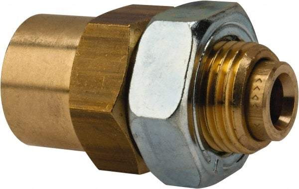 Norgren - 1/4" Outside Diam, 1/4 NPT, Brass Push-to-Connect Tube Female Bulkhead - 150 Max psi, Buna O-Ring - Apex Tool & Supply