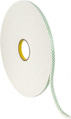 3M - 1/2" x 18 Yd Acrylic Adhesive Double Sided Tape - 1/4" Thick, Off-White, Urethane Foam Liner, Continuous Roll, Series 4004 - Apex Tool & Supply