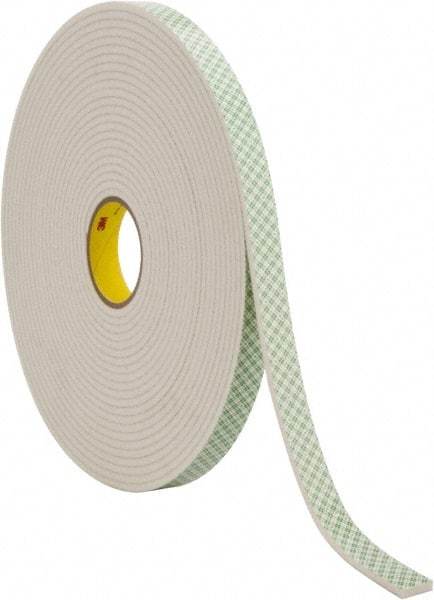 3M - 1" x 18 Yd Acrylic Adhesive Double Sided Tape - 1/4" Thick, Off-White, Urethane Foam Liner, Continuous Roll, Series 4004 - Apex Tool & Supply