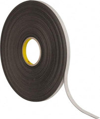 3M - 1/2" x 72 Yd Rubber Adhesive Double Sided Tape - 1/32" Thick, Black, Polyethylene Foam Liner, Continuous Roll, Series 4462B - Apex Tool & Supply