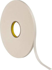 3M - 1/2" x 72 Yd Rubber Adhesive Double Sided Tape - 1/32" Thick, White, Polyethylene Foam Liner, Continuous Roll, Series 4462W - Apex Tool & Supply