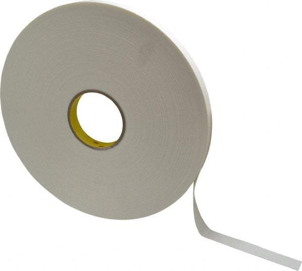 3M - 3/4" x 72 Yd Rubber Adhesive Double Sided Tape - 1/32" Thick, White, Polyethylene Foam Liner, Continuous Roll, Series 4462W - Apex Tool & Supply