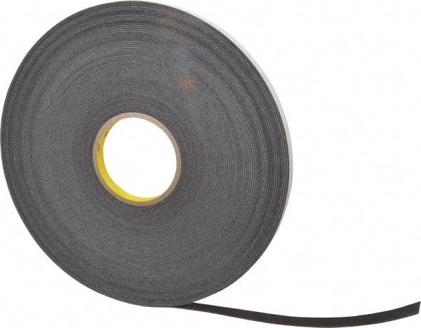 3M - 1/2" x 36 Yd Rubber Adhesive Double Sided Tape - 1/16" Thick, Black, Polyethylene Foam Liner, Continuous Roll, Series 4466B - Apex Tool & Supply