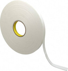 3M - 3/4" x 36 Yd Rubber Adhesive Double Sided Tape - 1/16" Thick, White, Polyethylene Foam Liner, Continuous Roll, Series 4466W - Apex Tool & Supply