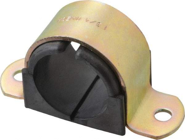 ZSI - 1-1/4 Pipe, Steel, Zinc Plated Pipe Strap with Cushion - 2 Mounting Holes - Apex Tool & Supply