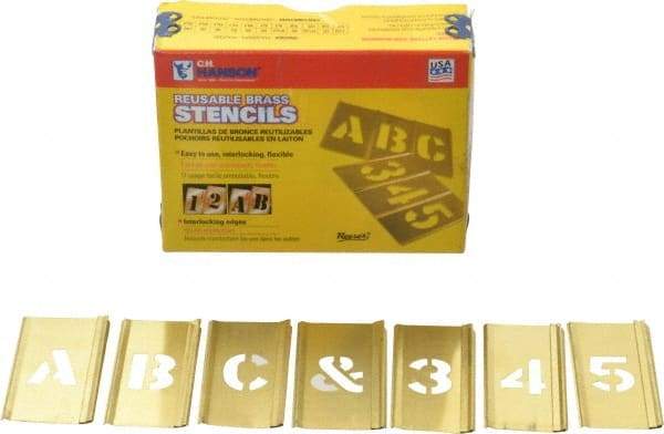 C.H. Hanson - 92 Piece, 3/4 Inch Character Size, Brass Stencil - Contains Three A Fonts - Apex Tool & Supply