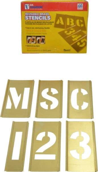 C.H. Hanson - 92 Piece, 2-1/2 Inch Character Size, Brass Stencil - Contains Three A Fonts - Apex Tool & Supply